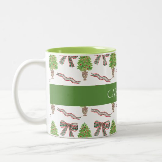 Waterverf Kerst Plaid Bow & Topiary Tweekleurige Koffiemok (Links)