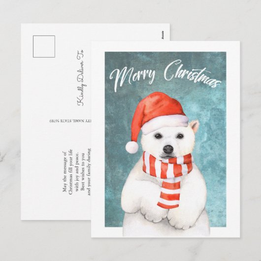 Waterverf Kerst Polar Beer Briefkaart (Voorkant / Achterkant)