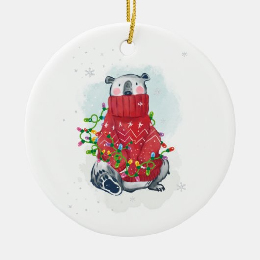 Waterverf Kerst Polar Beer in Trui Keramisch Ornament (Voorkant)