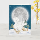 Waterverf Kerst Polar Beer op slee Kaart (Gele Bloem)
