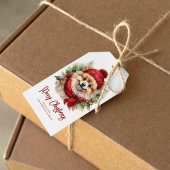 Waterverf Kerst Pommerse hond Cadeaulabel