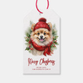 Waterverf Kerst Pommerse hond Cadeaulabel (Voorkant)