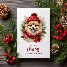 Waterverf Kerst Pommerse hond