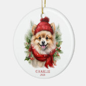 Waterverf Kerst Pommerse Hond Foto Keramisch Ornament (Links)
