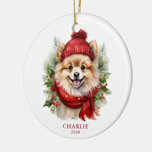 Waterverf Kerst Pommerse Hond Foto Keramisch Ornament (Links)