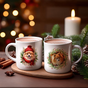 Waterverf Kerst Pommerse Hond Foto Koffiemok