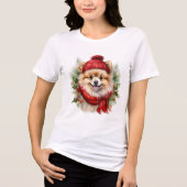 Waterverf Kerst Pommerse hond Tri-Blend Shirt (Voorkant)