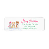 Waterverf Kerst Poodle, Corgi en Labradoodle Etiket (Voorkant)