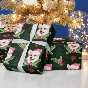 Waterverf Kerst Puppy, Hulstbes, Pijnboom Cadeaupapier
