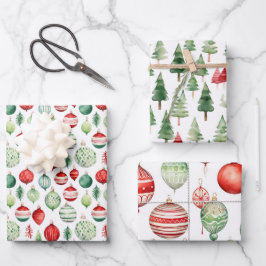 Waterverf Kerst Retro Ornamenten Inpakpapier Vel