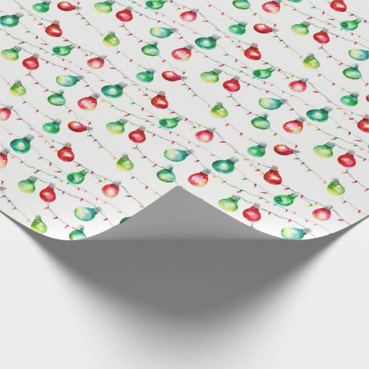 Waterverf Kerst Rode & Groene String Lights Cadeaupapier (Hoek)