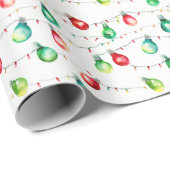 Waterverf Kerst Rode & Groene String Lights Cadeaupapier (Rol Hoek)
