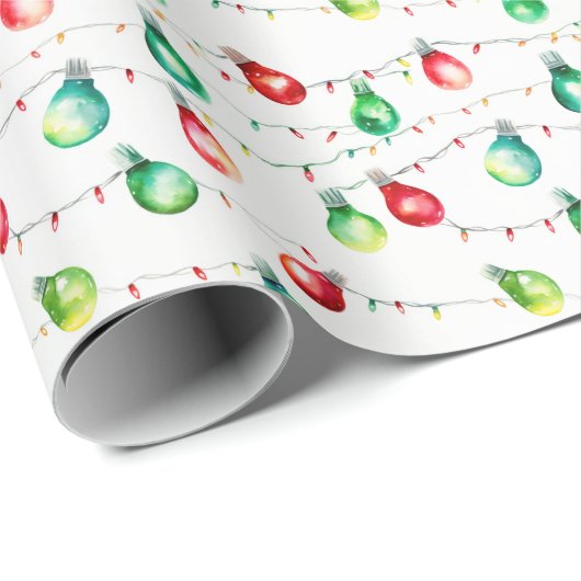 Waterverf Kerst Rode & Groene String Lights Cadeaupapier (Rol Hoek)
