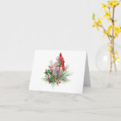 Waterverf Kerst Rode Kardinaal en Bessen Kaart (Gele Bloem)