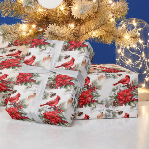 Waterverf Kerst Rode Kardinaal, Poinsettia Cadeaupapier