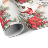 Waterverf Kerst Rode Kardinaal, Poinsettia Cadeaupapier (Rol Hoek)