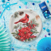 Waterverf Kerst Rode Kardinaal, Poinsettia Papieren Bordje (Feest)