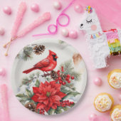 Waterverf Kerst Rode Kardinaal, Poinsettia Papieren Bordje (Feest)
