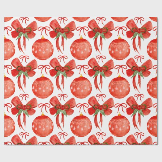 Waterverf Kerst Rode Ornamenten en Decoraties Cadeaupapier (Vlak)