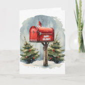 Waterverf Kerst Rode Postbus Kaart (Voorkant)