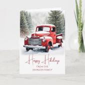 Waterverf Kerst Rode Retro Truck Feestdagen Kaart (Voorkant)