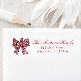 Waterverf Kerst Rode Tartan Plaid Bow Etiket