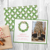 Waterverf Kerst Rood Gestreepte Boog Krans Foto Feestdagenkaart