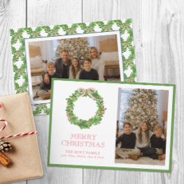 Waterverf Kerst Rood Gestreepte Boog Krans Foto Feestdagenkaart