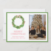 Waterverf Kerst Rood Gestreepte Boog Krans Foto Feestdagenkaart (Voorkant)