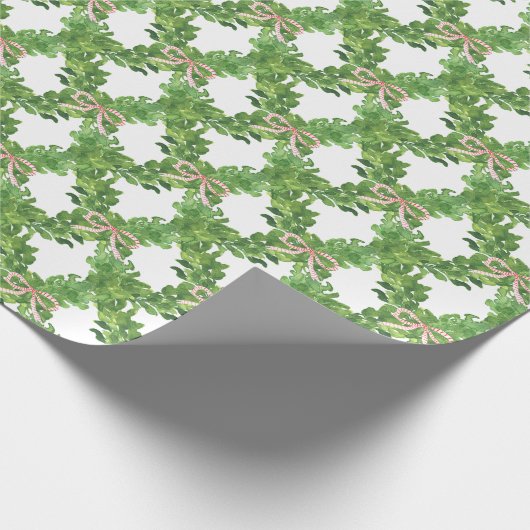 Waterverf Kerst Rood Gestreepte Bow Garland Cadeaupapier (Hoek)