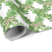 Waterverf Kerst Rood Gestreepte Bow Garland Cadeaupapier (Rol Hoek)