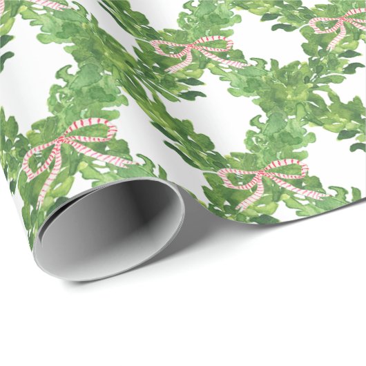 Waterverf Kerst Rood Gestreepte Bow Garland Cadeaupapier (Rol Hoek)