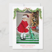Waterverf Kerst Rood Gestreepte Bow Garland Foto Feestdagenkaart (Voorkant)