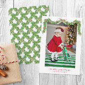 Waterverf Kerst Rood Gestreepte Bow Garland Foto Feestdagenkaart