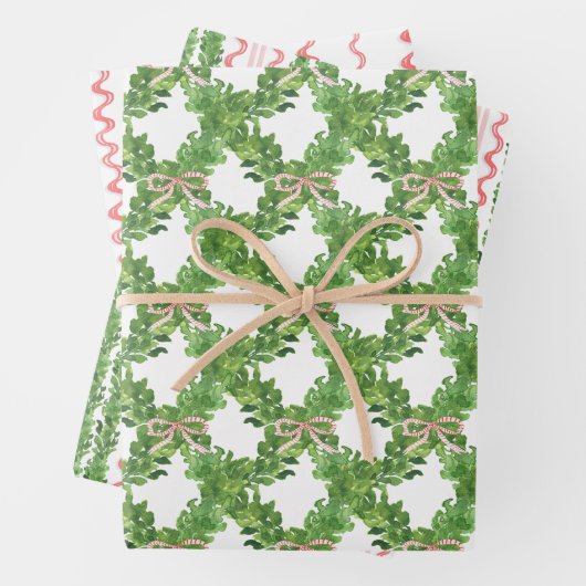 Waterverf Kerst Rood Gestreepte Bow Garland Inpakpapier Vel (In situ)