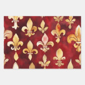 Waterverf Kerst Rood Goud Bloem Inpakpapier Vel (Voorkant 3)