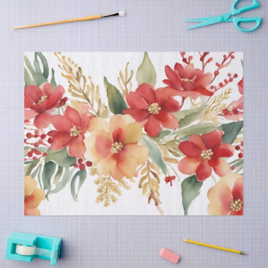 Waterverf Kerst Rood Goud Bloem Tissuepapier (Craft)