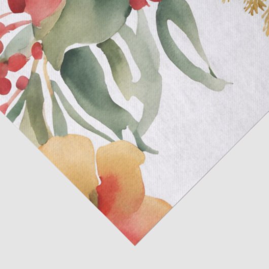 Waterverf Kerst Rood Goud Bloem Tissuepapier (Detail)