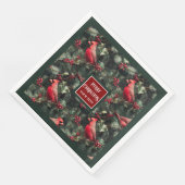 Waterverf Kerst rood kardinaal diep groen Servet (Hoek)