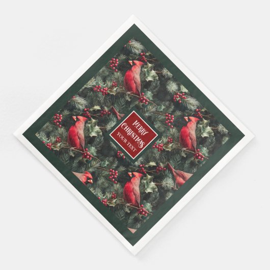 Waterverf Kerst rood kardinaal diep groen Servet (Hoek)