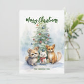 Waterverf Kerst Schattige Dieren Kaart (Staand voorkant)