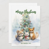 Waterverf Kerst Schattige Dieren Kaart (Voorkant / Achterkant)