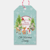 Waterverf Kerst Schattigee bosdieren Cadeaulabel (Voorkant)
