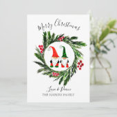Waterverf Kerst Schattigee Gnomes Krans Feestdagenkaart (Staand voorkant)