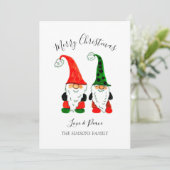 Waterverf Kerst Schattigee Gnomes Vrolijk en helde Feestdagenkaart (Staand voorkant)