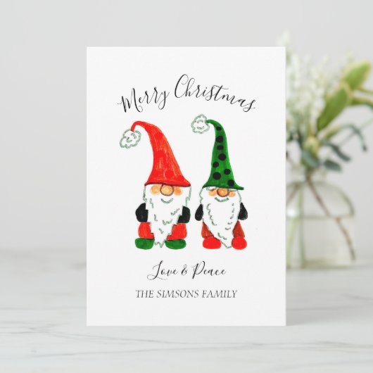 Waterverf Kerst Schattigee Gnomes Vrolijk en helde Feestdagenkaart (Staand voorkant)