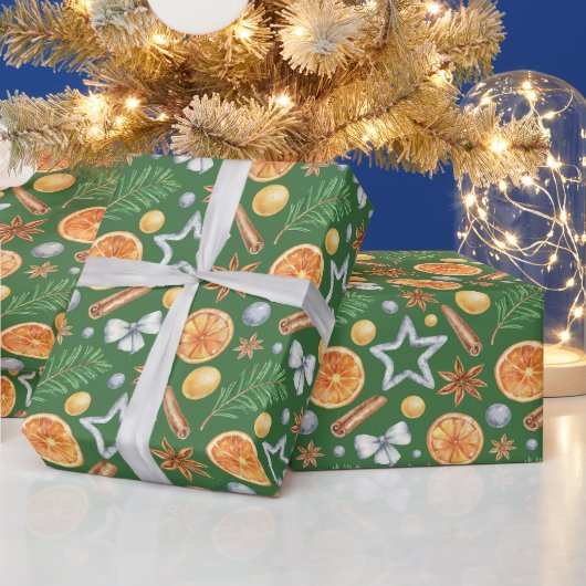 Waterverf Kerst Sinaasappel Spice, Cookie Cutter Cadeaupapier (Feestdagen)