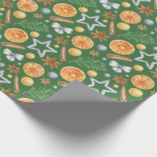 Waterverf Kerst Sinaasappel Spice, Cookie Cutter Cadeaupapier (Hoek)