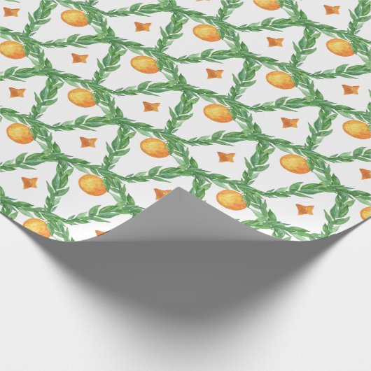 Waterverf Kerst Sinaasappels Garland Cadeaupapier (Hoek)