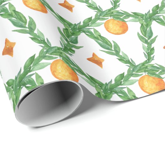 Waterverf Kerst Sinaasappels Garland Cadeaupapier (Rol Hoek)